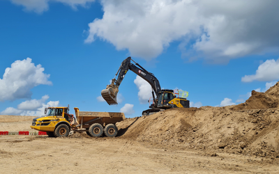 An SER Volvo A30G dump truck being loaded up at the HS2 site in Uxbridge